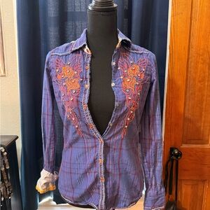 Roar Navy Striped Metal Tag Shirt